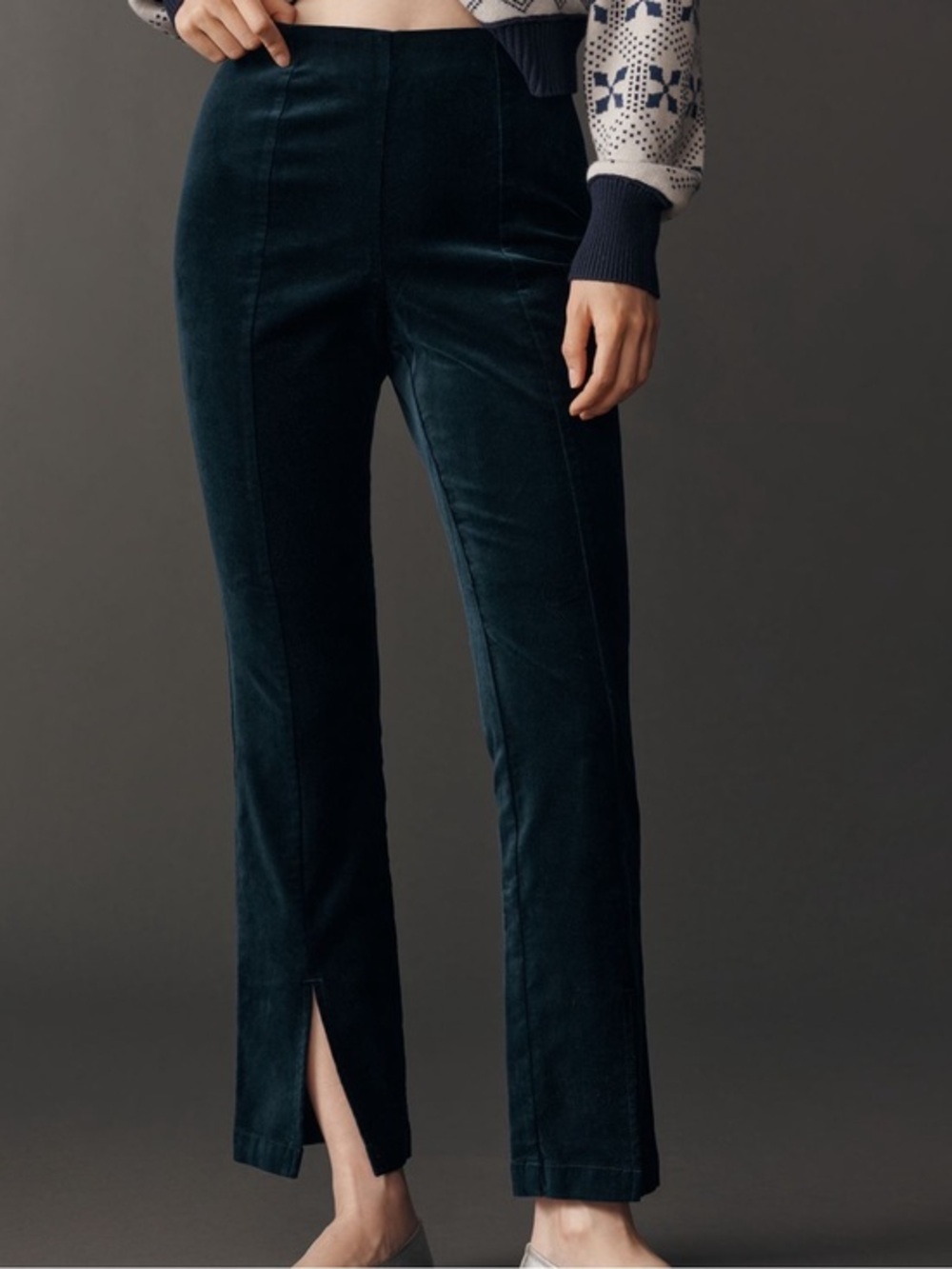 Maeve High-Rise Split-Front Velvet Skinny Pants